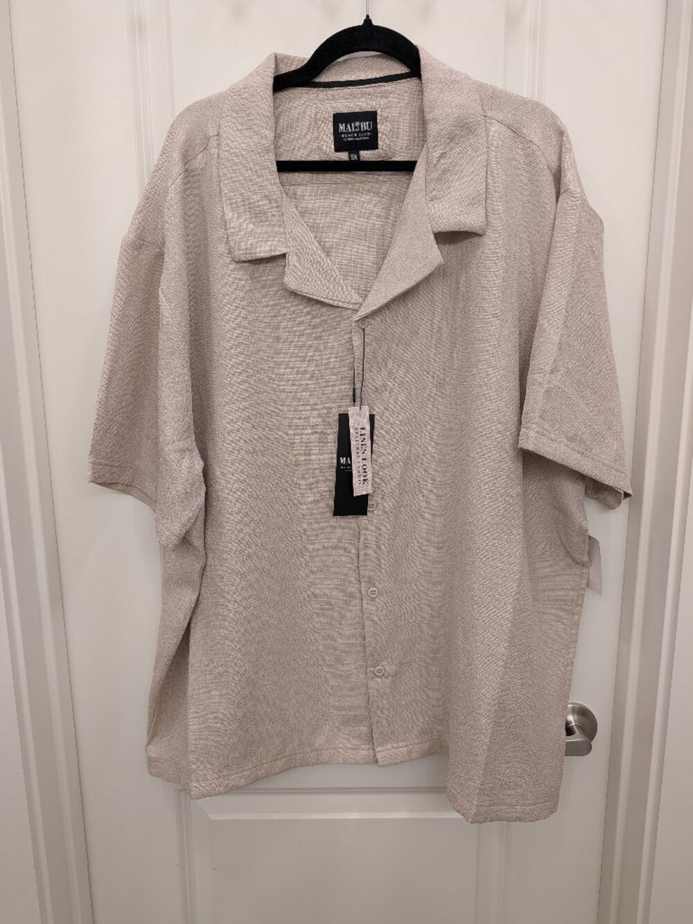 Malibu Beach Club Mens 5X Beige Linen Look Short Sleeve Camp Button Up Shirt NWT